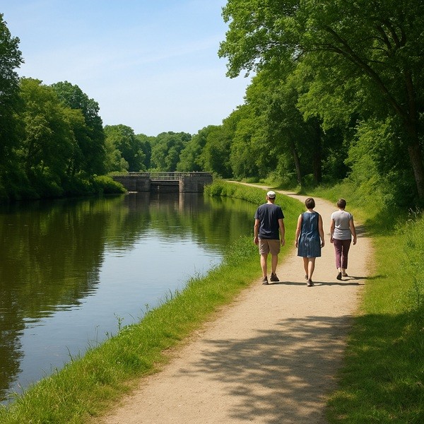 Une promenade paisible le long du Blavet à Saint-Nicolas-des-Eaux, entre rivière calme, écluse historique et nature bretonne préservée.