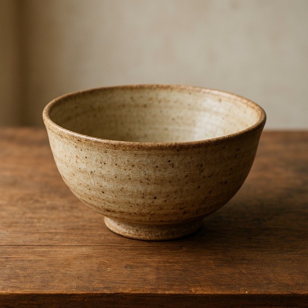 Bol en céramique fait main artisanal posé sur une table en bois, émaillage authentique et texture naturelle.