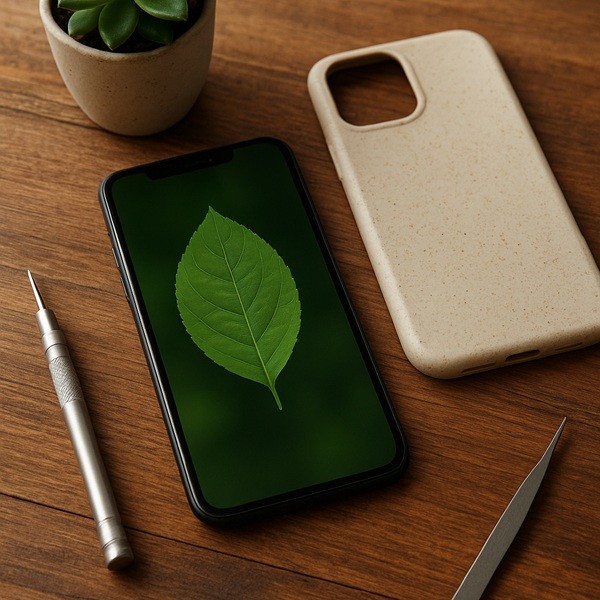 Atelier français moderne où des techniciens réparent et testent des smartphones Smaaart reconditionnés avec garanties écologiques.