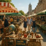Réderie dans la Somme à Amiens, grande brocante de printemps avec stands colorés, objets anciens et chineurs en balade