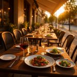 Terrasse conviviale d’un restaurant à Saint-Médard-en-Jalles avec plats raffinés et ambiance chaleureuse.